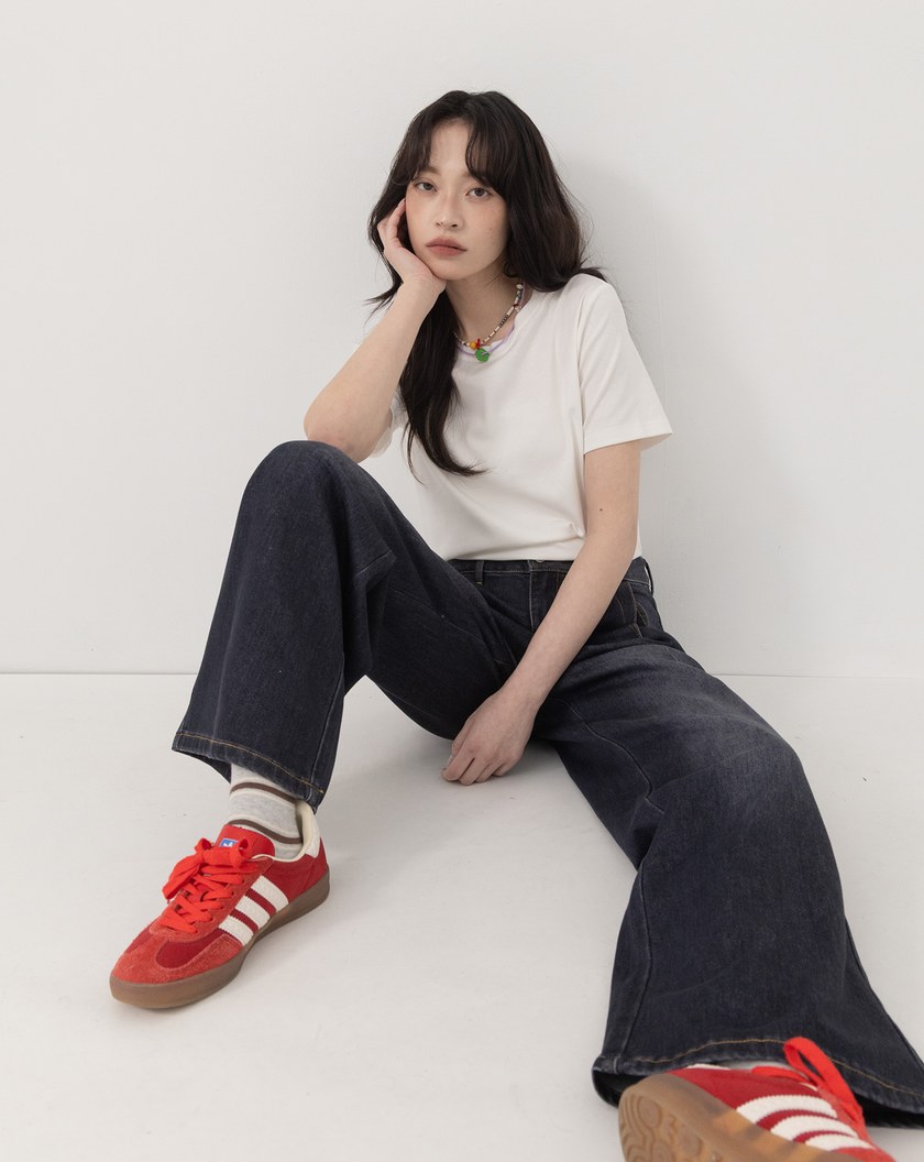 ◢3.0 零著感Q彈打褶牛仔寬褲(煙灰藍)