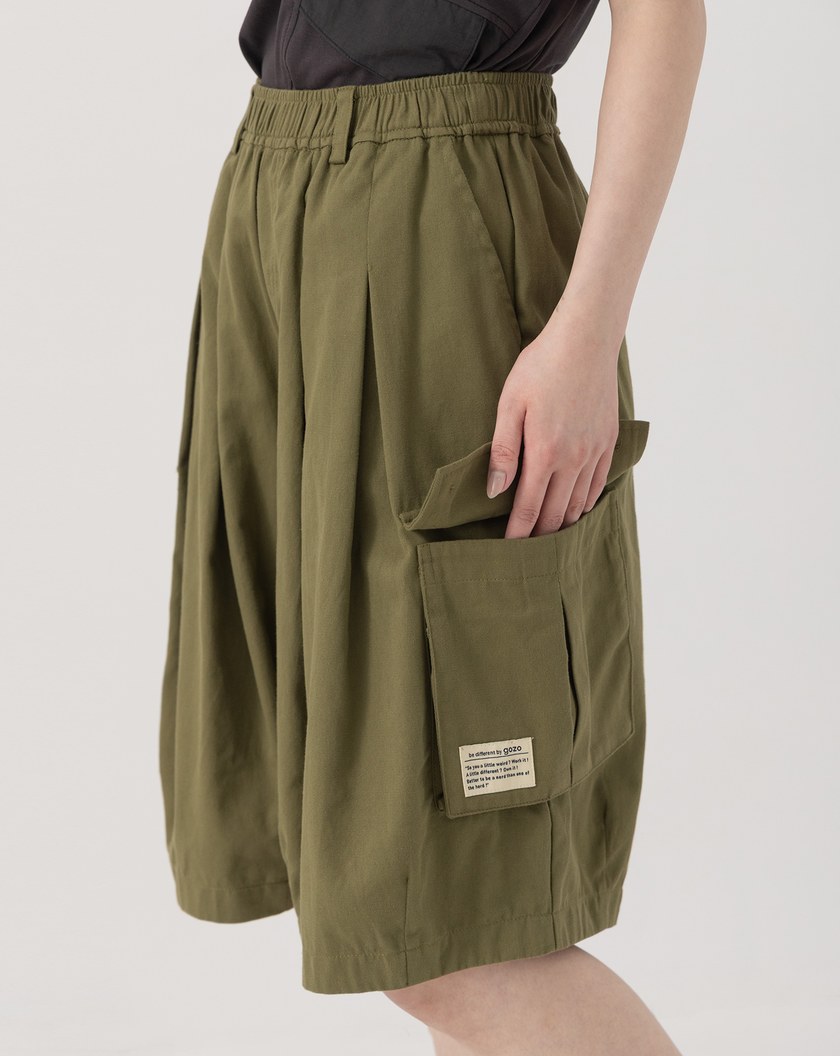 ➤大口袋造型鬆緊工裝五分褲(兩色)