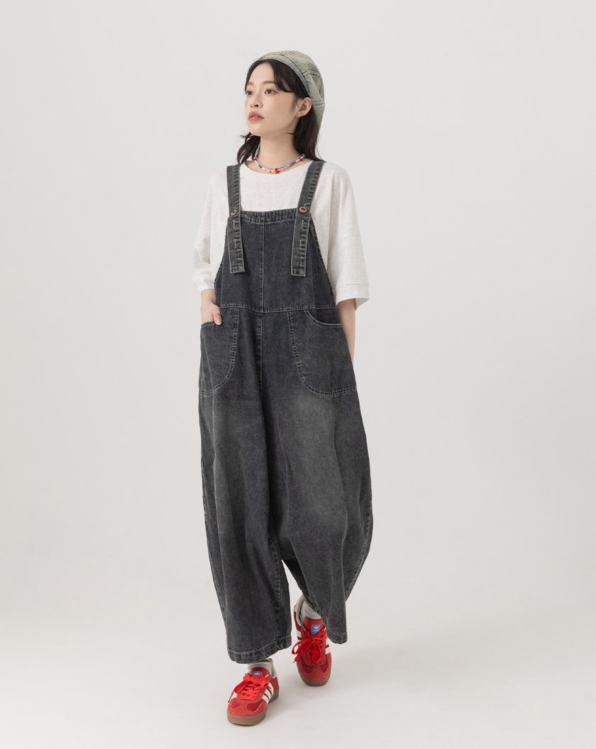 ➤個性水洗鬆弛感吊帶褲(兩色)