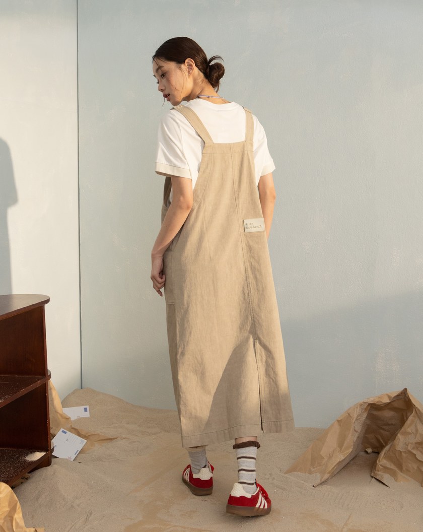 雲霧染壓線剪裁工裝吊帶裙(兩色)