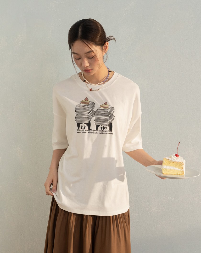 甜蜜小確幸打褶廓型T恤(兩色)