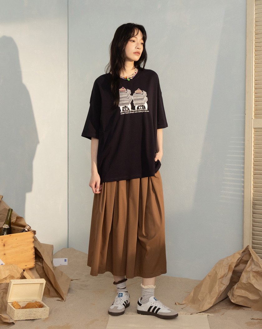 甜蜜小確幸打褶廓型T恤(兩色)