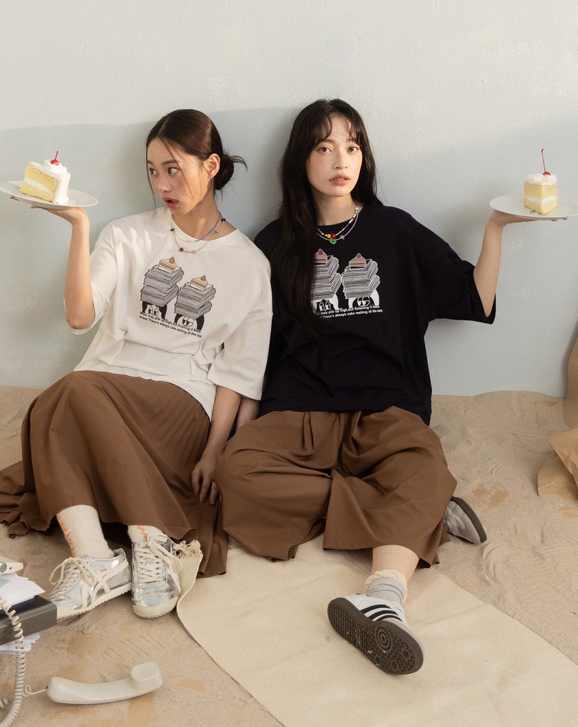 甜蜜小確幸打褶廓型T恤(兩色)