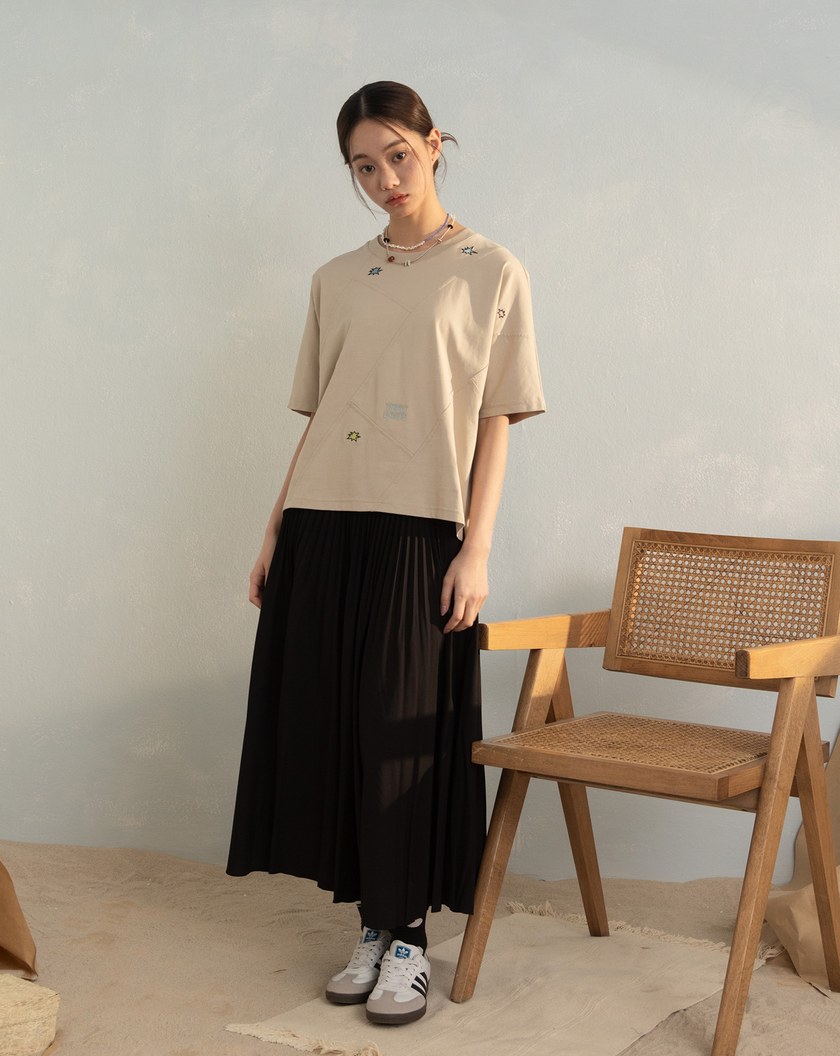 任意門繡花連袖涼感T恤(兩色)