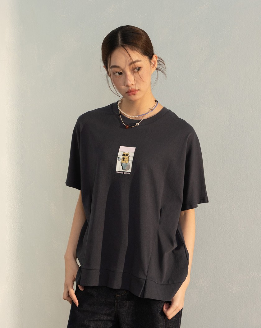 蹲蹲小確幸抓褶連袖T恤(兩色)