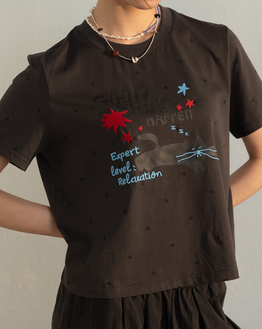 放鬆黑貓點點涼感T恤(兩色)