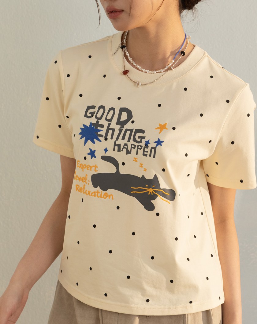 放鬆黑貓點點涼感T恤(兩色)