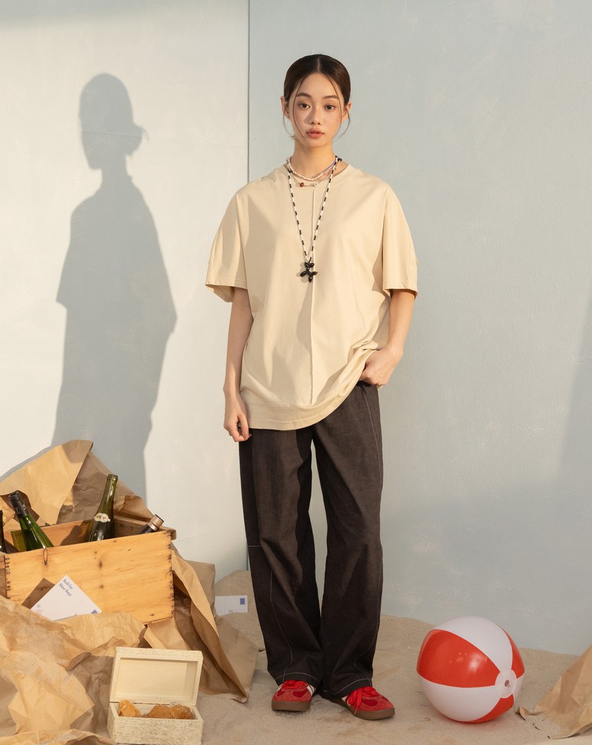 立體車線假兩件瞬涼涼感連袖T恤(兩色)