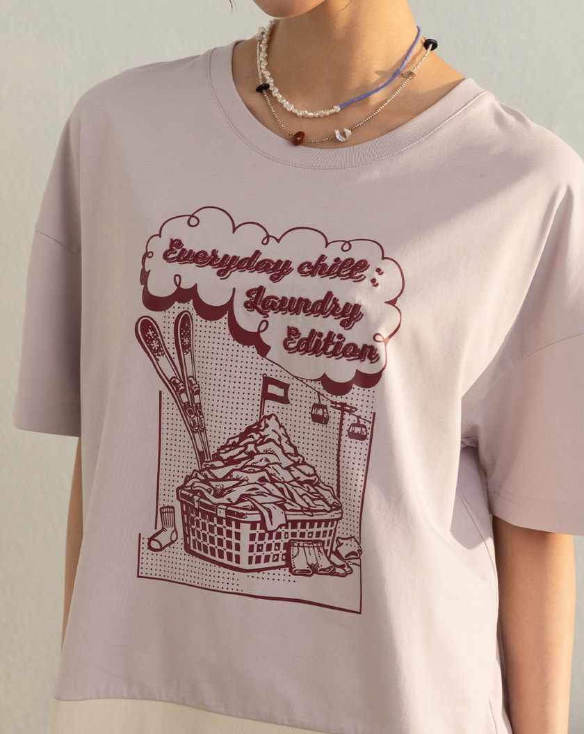 洗衣籃滑雪場下擺拼色天絲T恤(兩色)