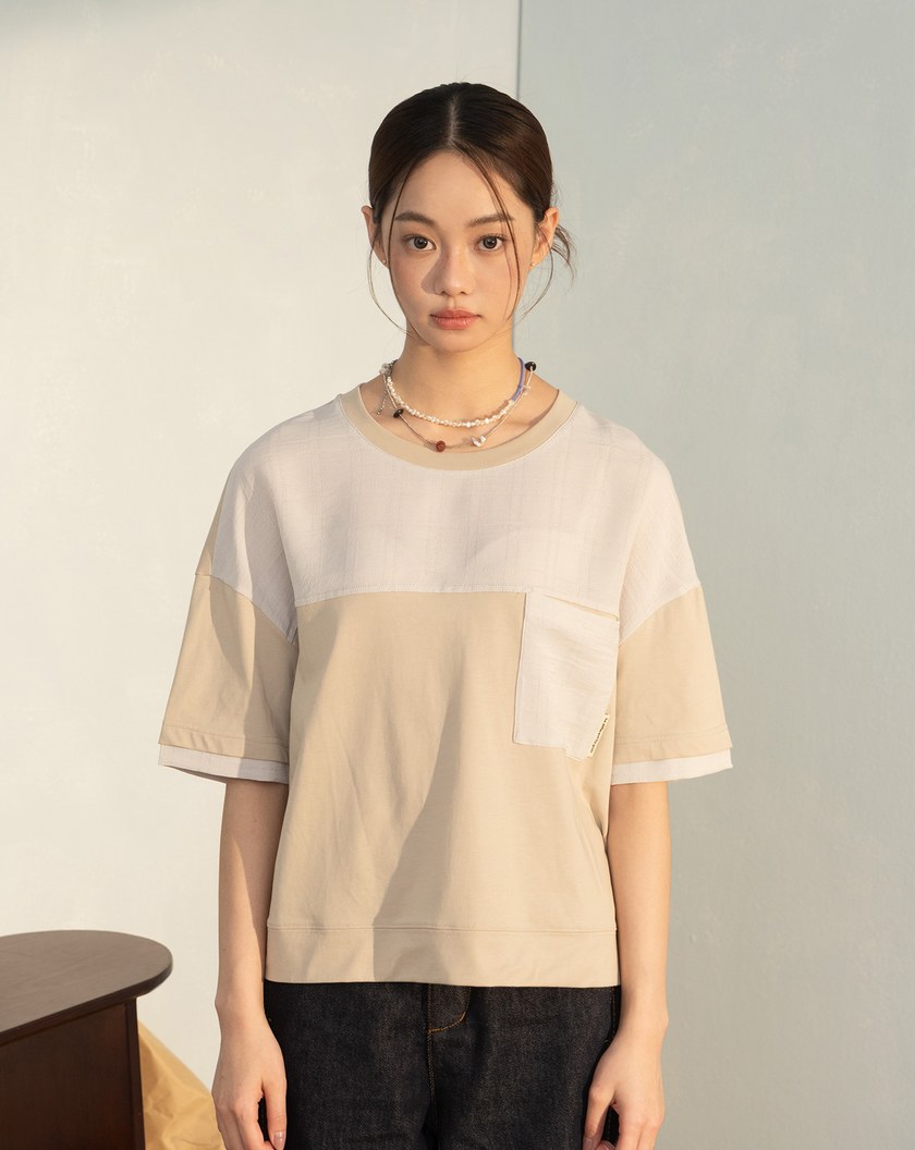 異材質拼接口袋造型涼感T恤(兩色)
