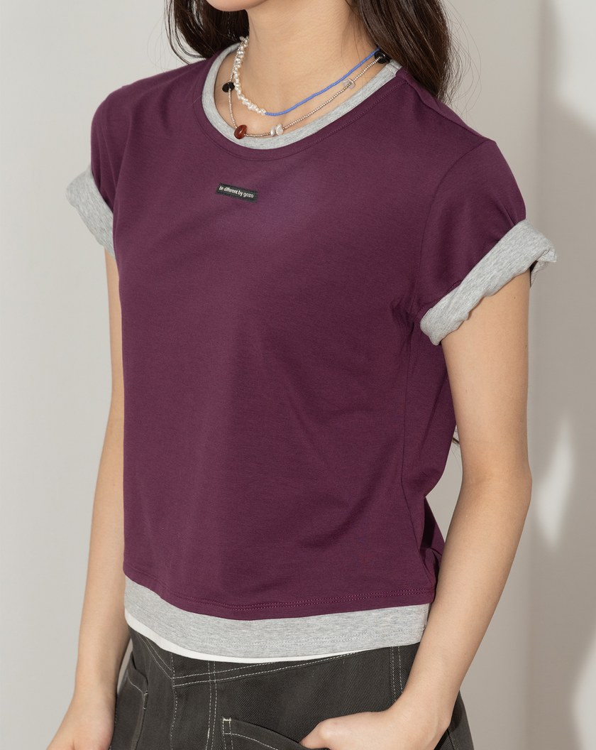 A｜袖口捲邊假兩件合身涼感T恤(兩色)