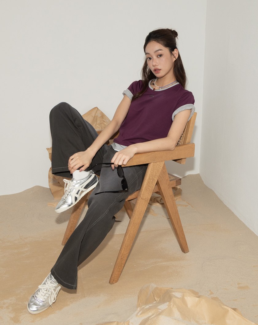 A｜袖口捲邊假兩件合身涼感T恤(兩色)