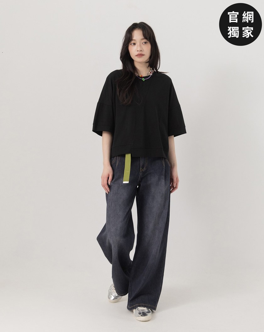 ➤涼感抑菌不對稱剪接寬版T恤(兩色)