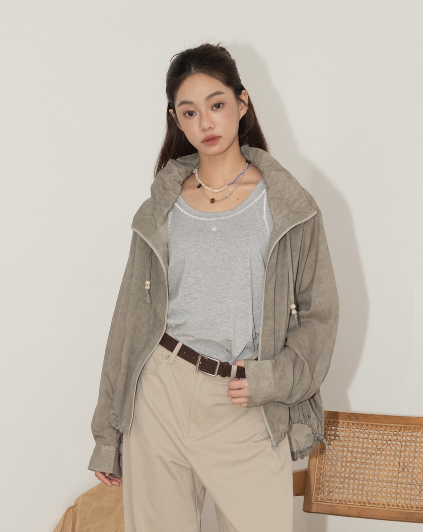 暈染天絲麻造型抽繩立領外套(兩色)