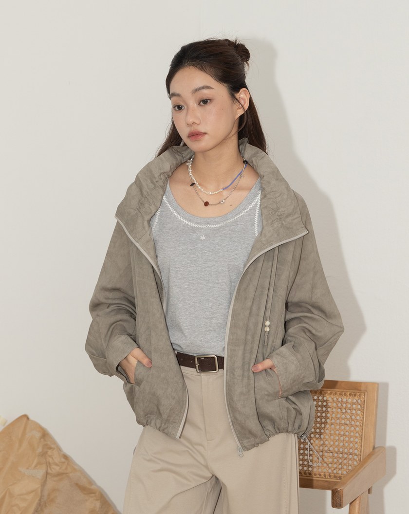 暈染天絲麻造型抽繩立領外套(兩色)