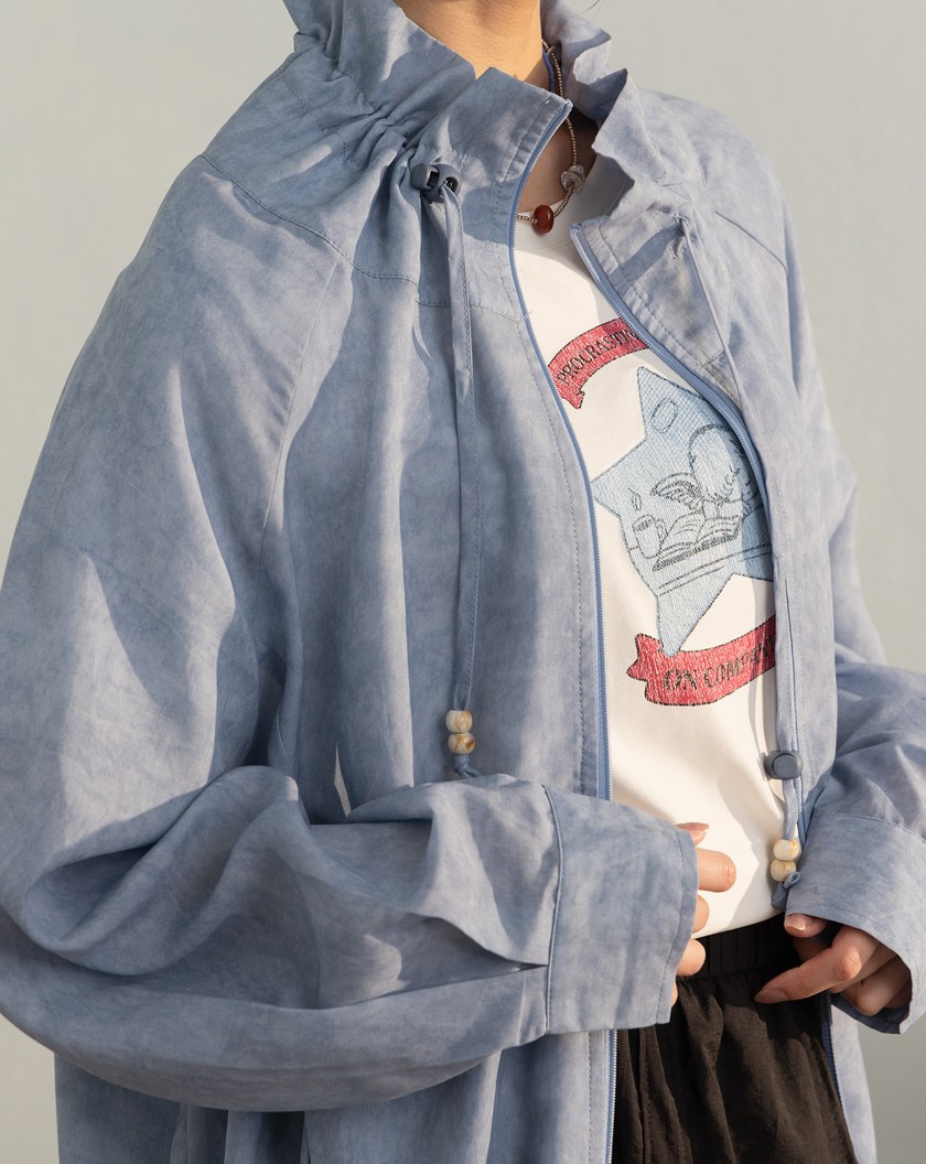 暈染天絲麻造型抽繩立領外套(兩色)