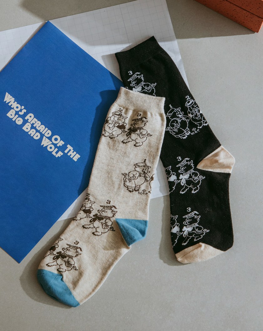 迪士尼系列 123三隻小豬排排站跳色長襪(兩色)