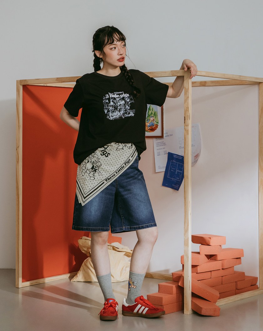 迪士尼系列 三隻小豬復古波點萬用方巾(三色)