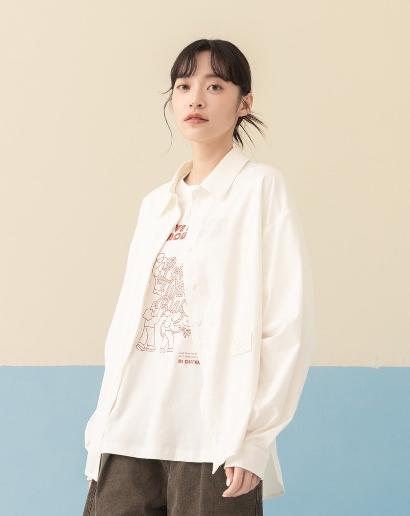 ➤│好事計劃│愛不偏心絲滑抗皺長袖襯衫(白色)