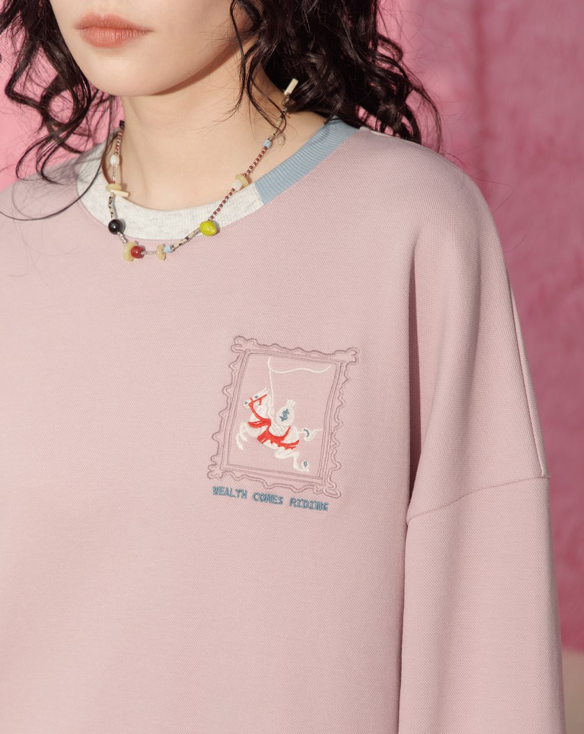 ➤【新年限定】馬上有錢側邊剪裁大學T(兩色)