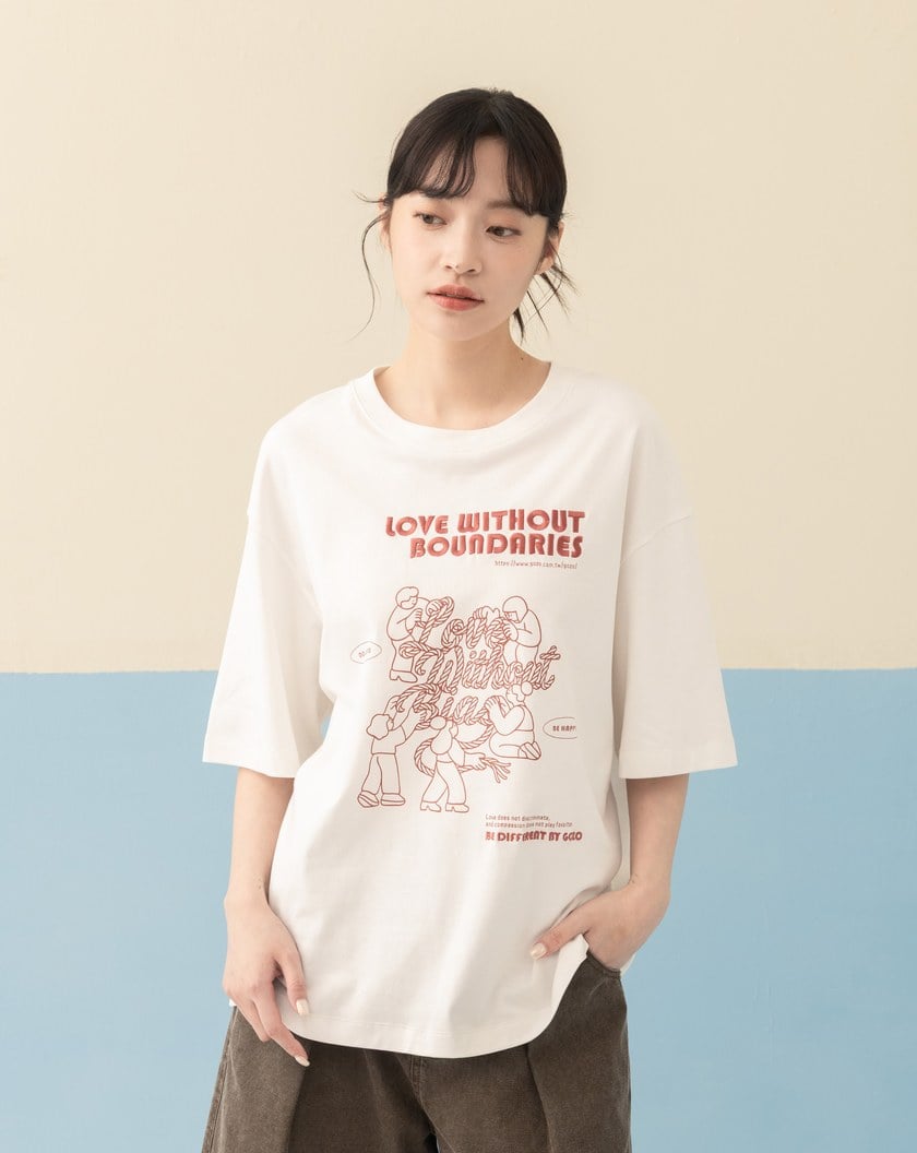 ➤│好事計劃│無限連心柔膚落肩T恤(米白)