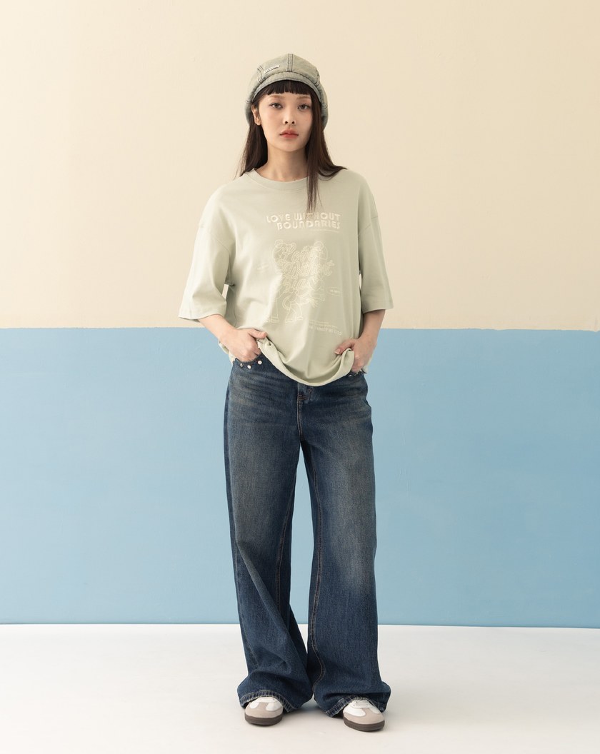 ➤│好事計劃│無限連心柔膚落肩T恤(淺綠)