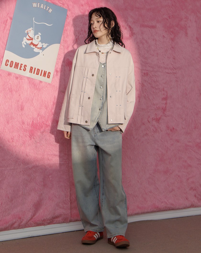 ➤帥氣打褶造型內刷毛工裝外套(兩色)