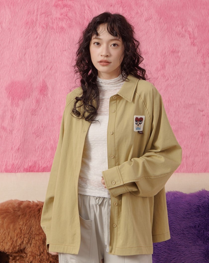 毛毛小臉撞色壓線長袖襯衫(兩色)