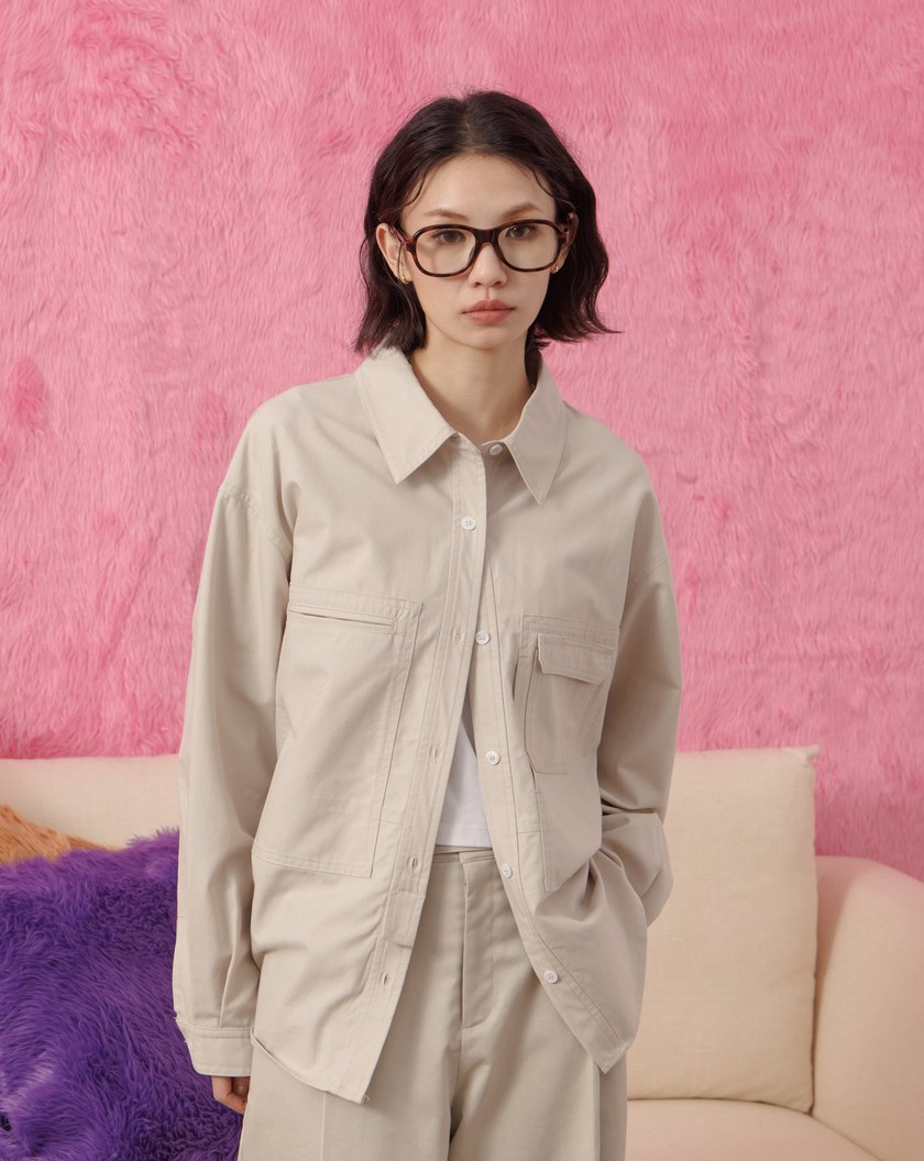 天絲多口袋造型工裝襯衫(兩色)