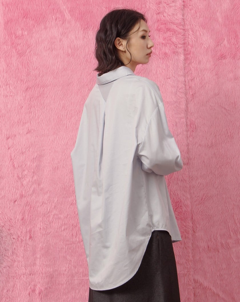 假兩層領落肩純棉長袖襯衫(兩色)