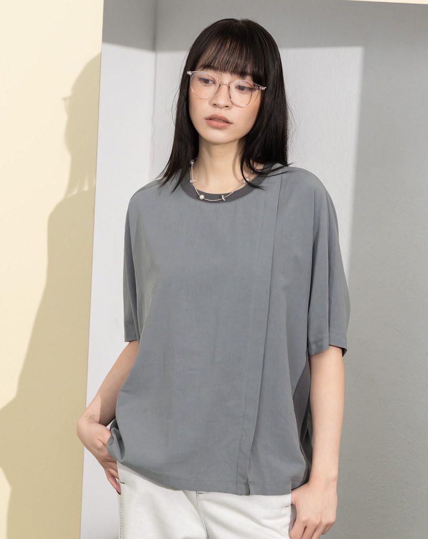 GETAWAY毛巾繡剪接連袖T恤(兩色)