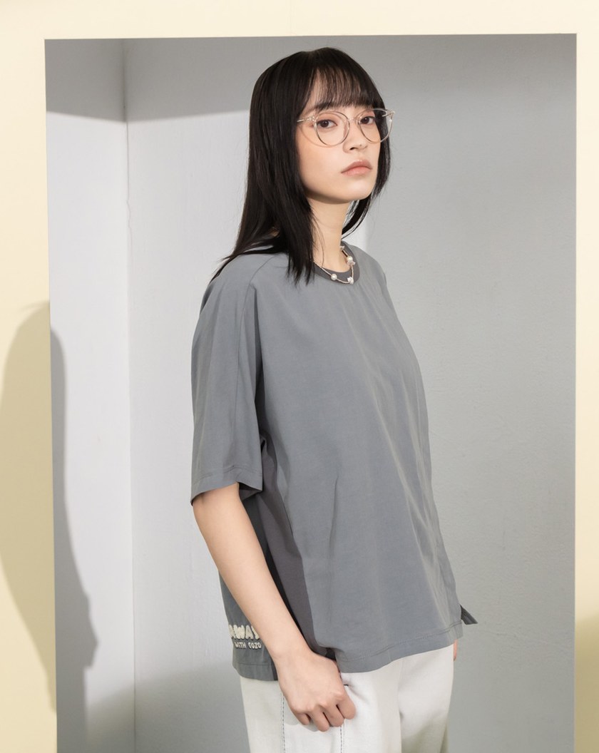 GETAWAY毛巾繡剪接連袖T恤(兩色)