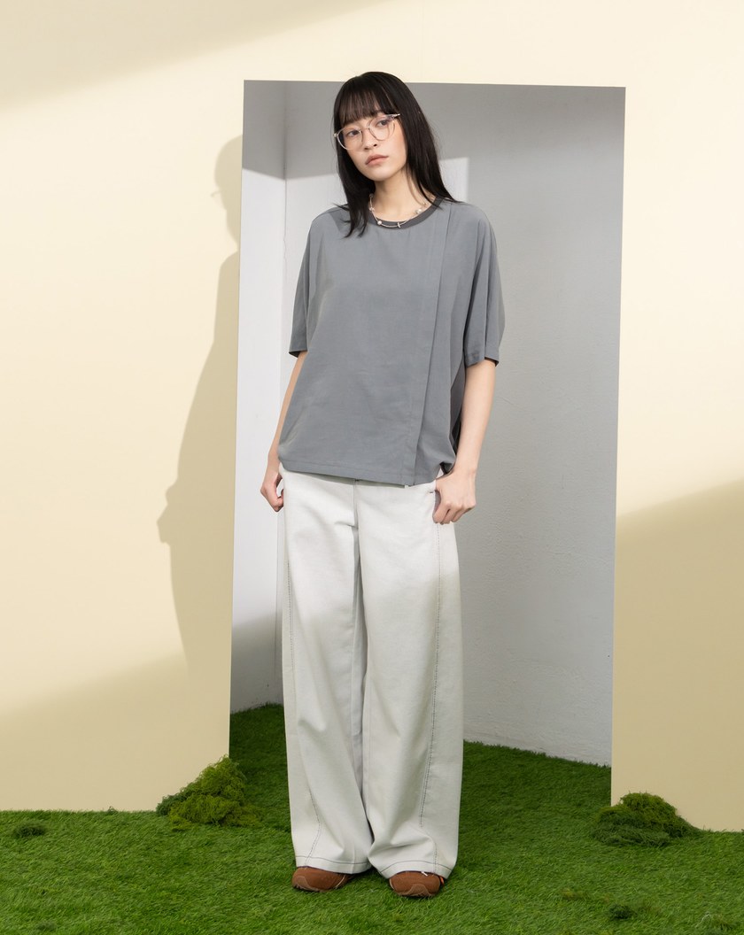 GETAWAY毛巾繡剪接連袖T恤(兩色)