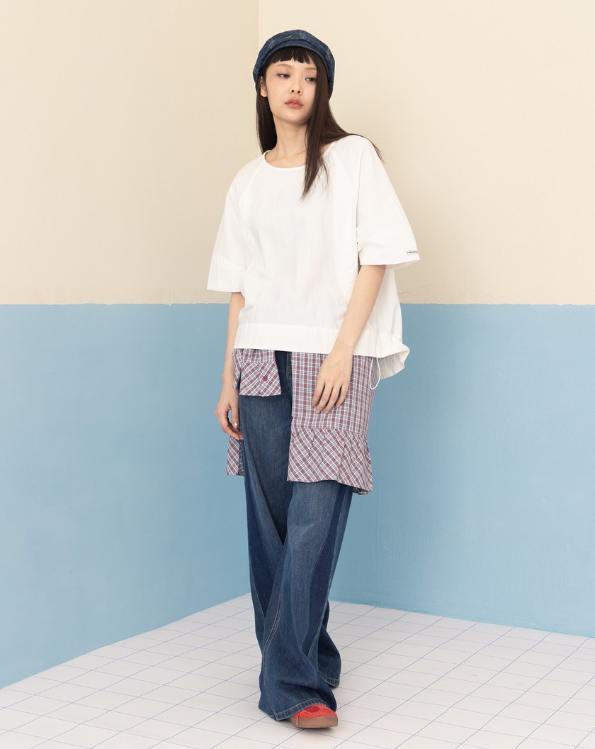 微皺感弧形口袋抽繩造型上衣(兩色)