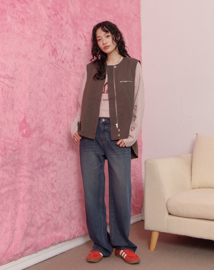 天絲斜邊釦造型工裝背心(兩色)