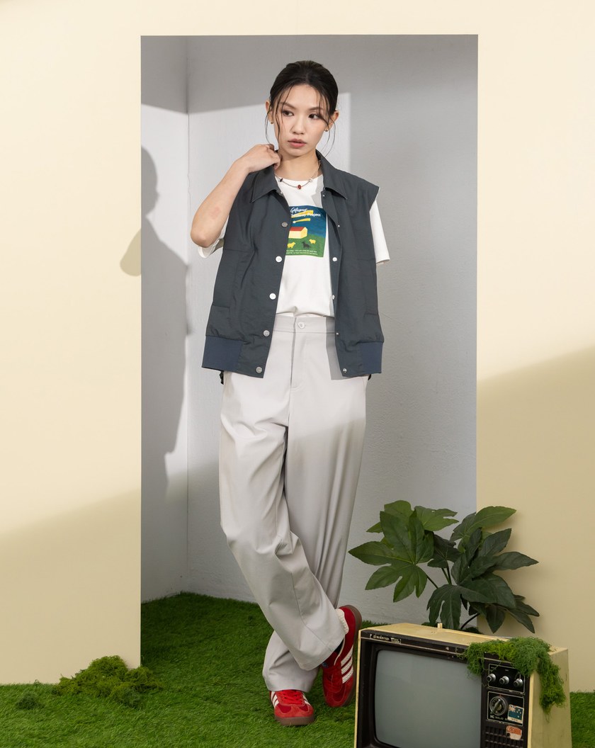 透氣防曬格紋滾邊下擺抽繩背心(兩色)