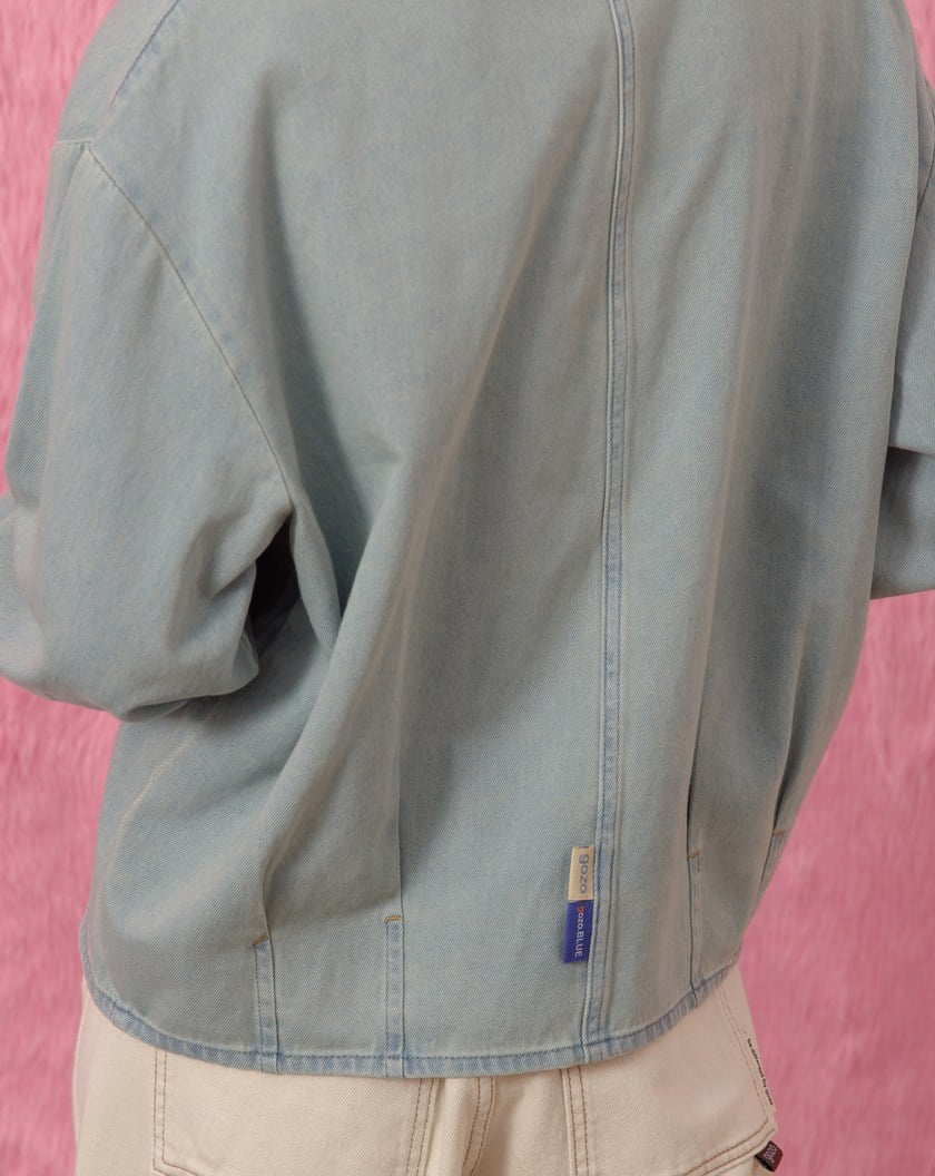 復古刷色抓褶造型牛仔襯衫(兩色)