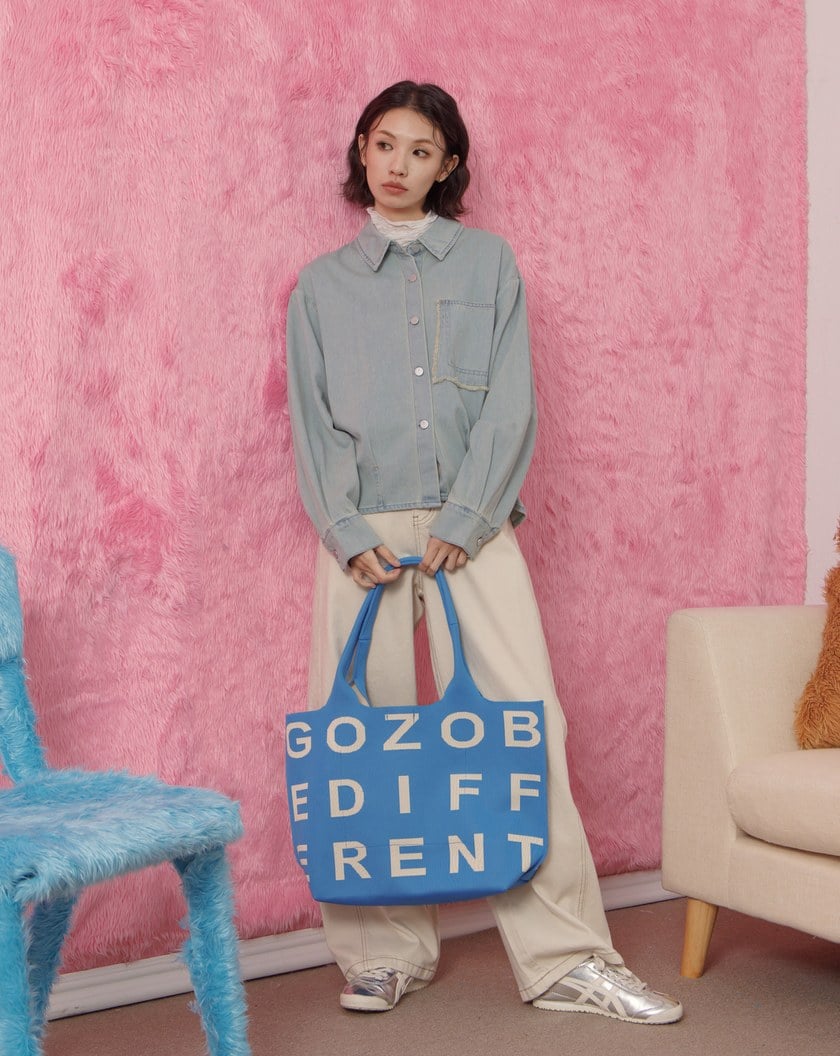 復古刷色抓褶造型牛仔襯衫(兩色)