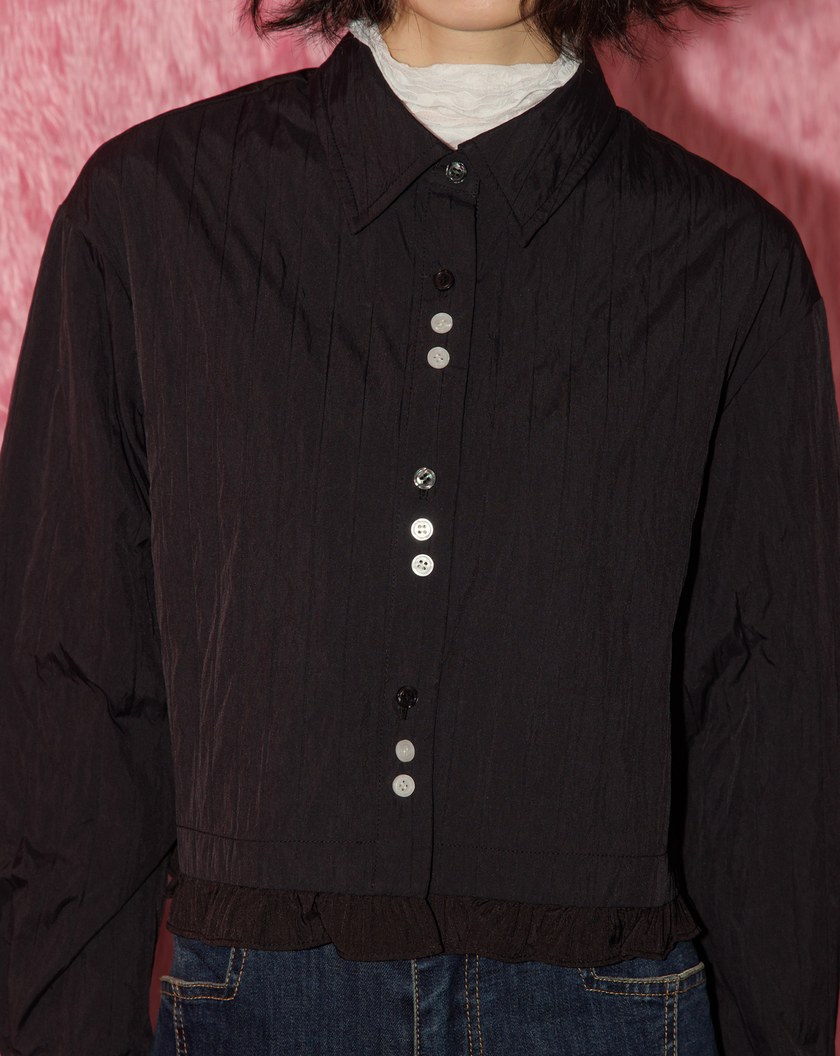 A｜啞光立體紋理荷葉邊短版襯衫外套(兩色)