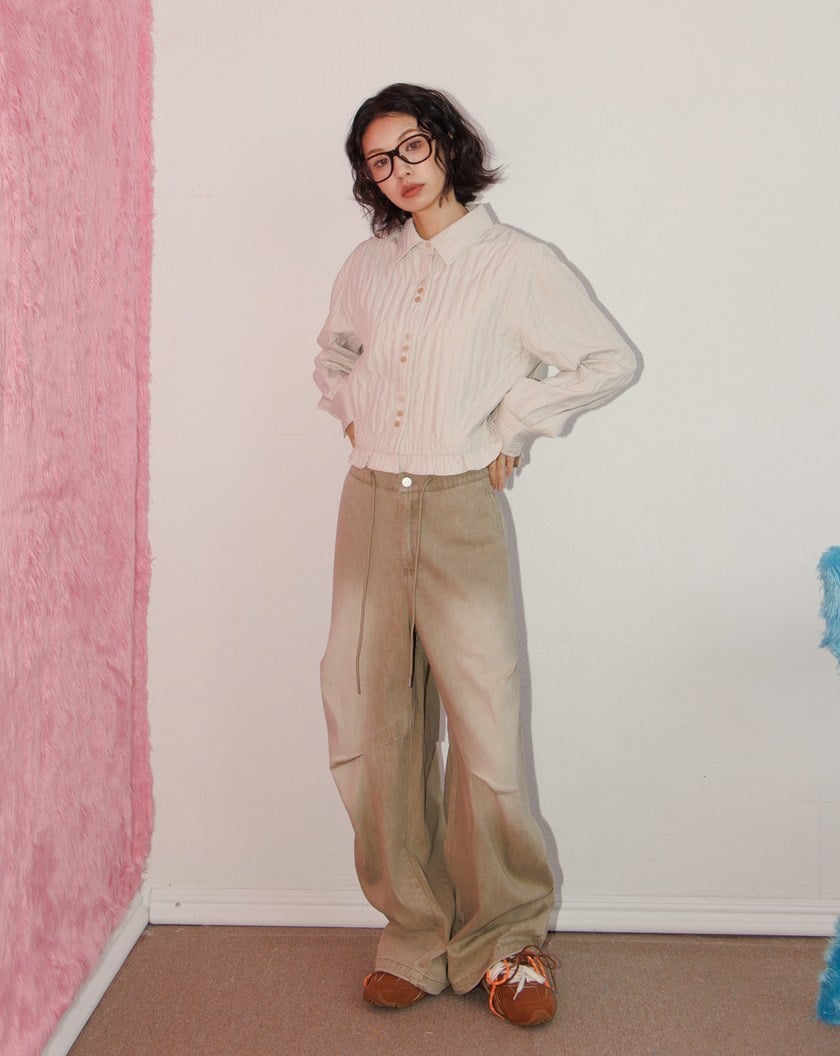 A｜啞光立體紋理荷葉邊短版襯衫外套(兩色)