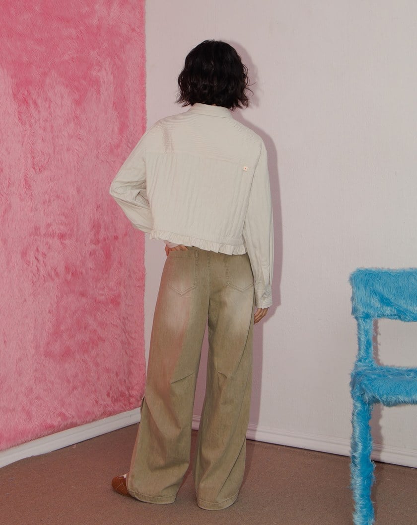 A｜啞光立體紋理荷葉邊短版襯衫外套(兩色)