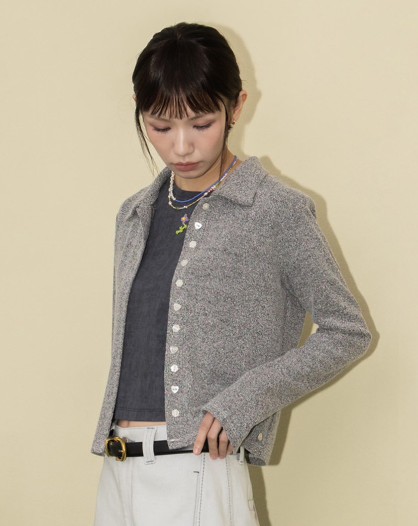 A｜貝釦彩點針織合身開襟上衣(兩色)