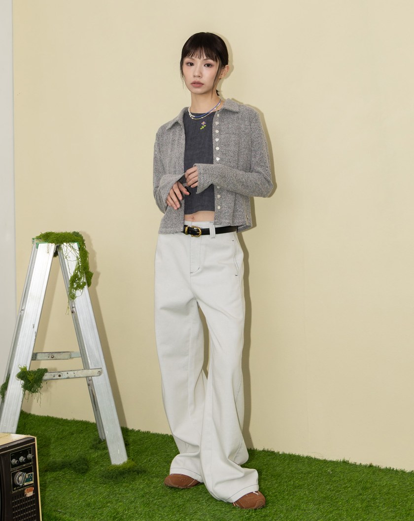 A｜貝釦彩點針織合身開襟上衣(兩色)