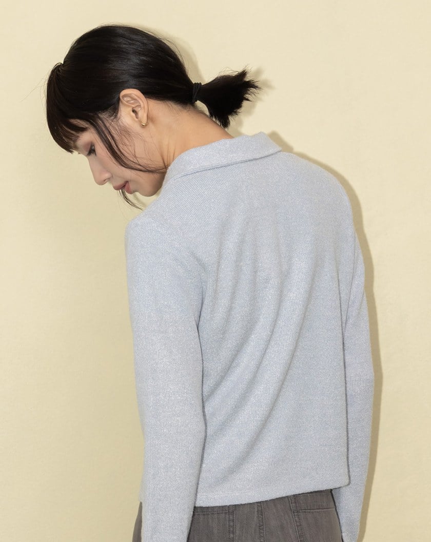 A|貝釦彩點針織合身開襟上衣(兩色)