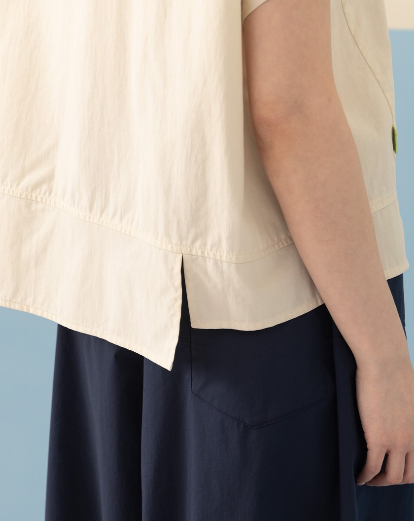 ➤涼感天絲不對稱剪接連袖襯衫(兩色)