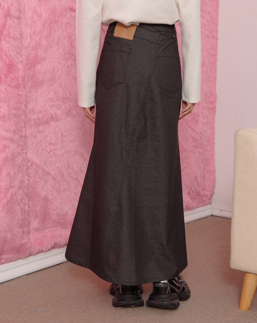 後腰打褶修身魚尾長裙(兩色)