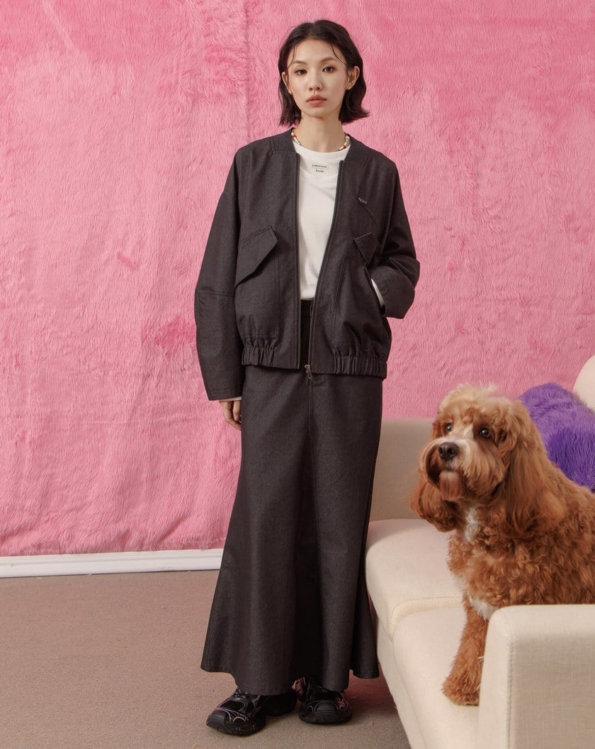 後腰打褶修身魚尾長裙(兩色)