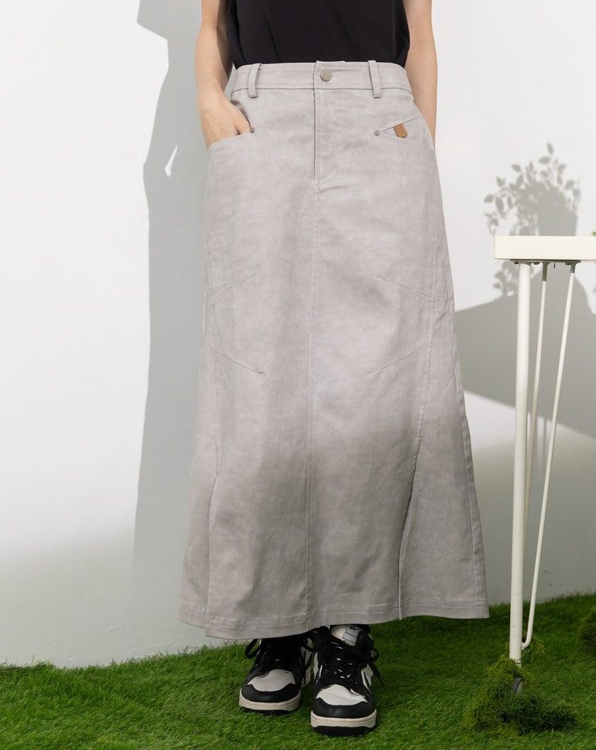 雲霧染開衩彈力微A字裙(兩色)