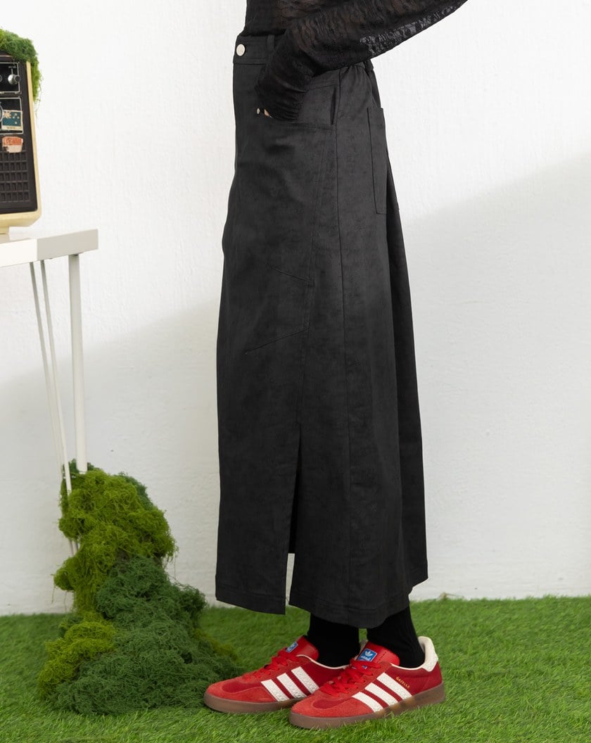 雲霧染開衩彈力微A字裙(兩色)