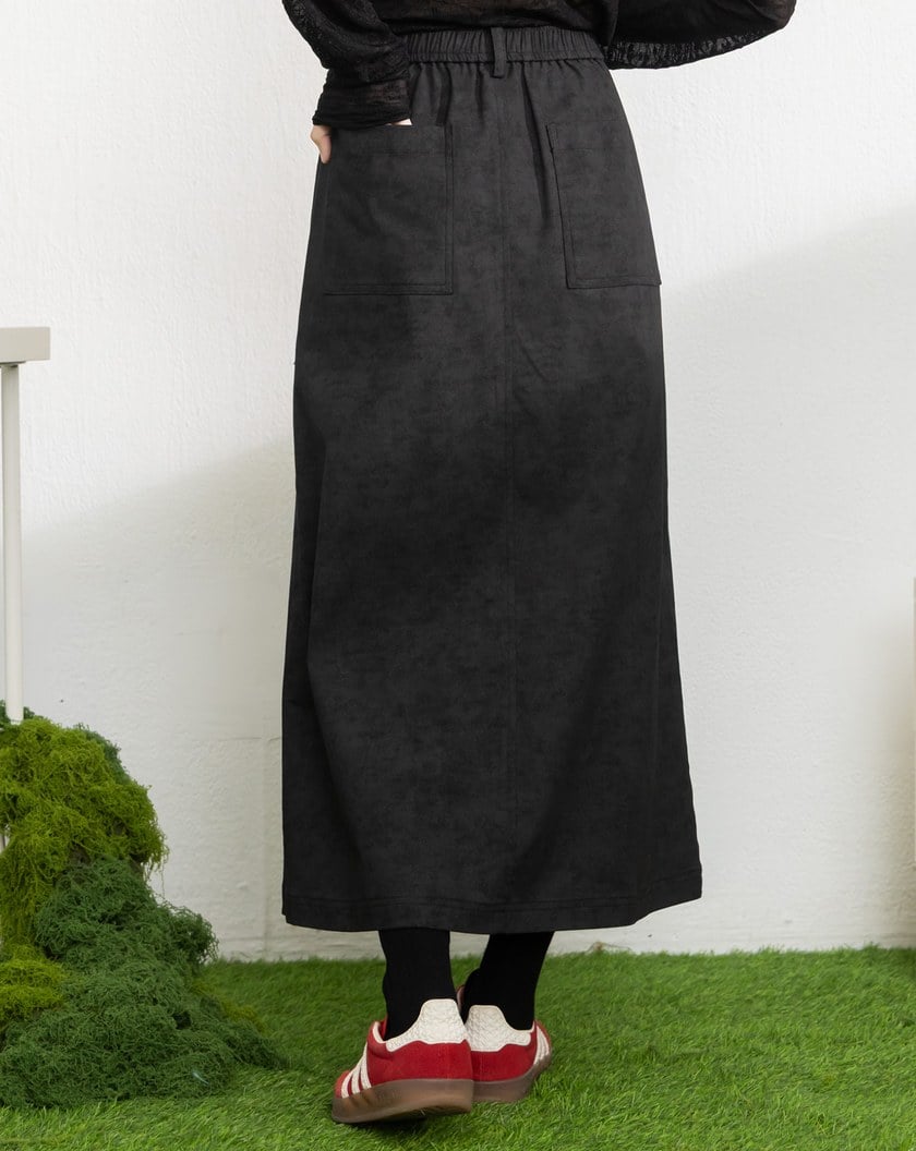 雲霧染開衩彈力微A字裙(兩色)